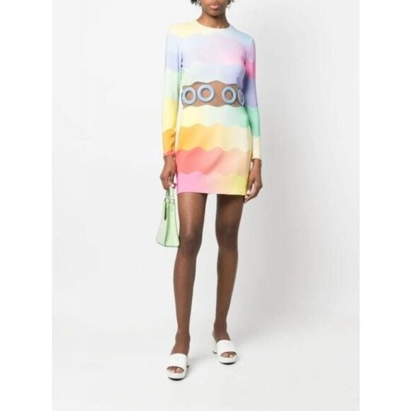 CASABLANCA Waist Cut Bodycon Dress in Rainbow 36 New Mini Cocktail Womens - Picture 14 of 15